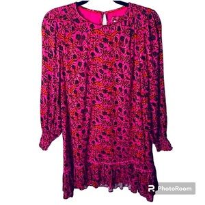 Anthropologie Mini Dress Women’s XS Pink Floral Boho Swing Ruffle Hem Fairycore
